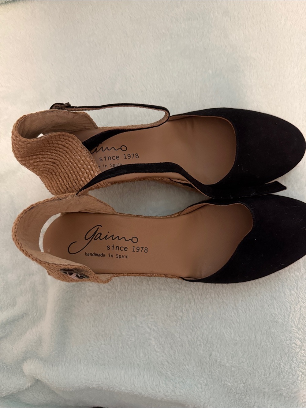 Gaimo Black and Tan Wedge Espadrille Sandals